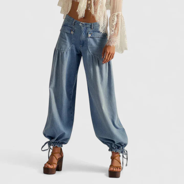 Women's High Waist Wide Leg Trousers - Light Blue