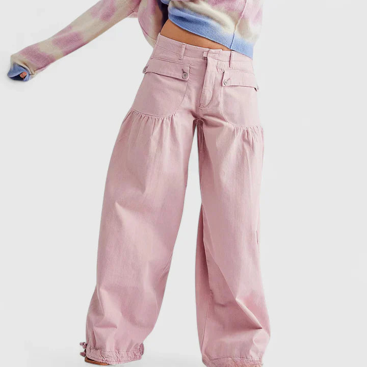 Women's High Waist Wide Leg Trousers - Pink
