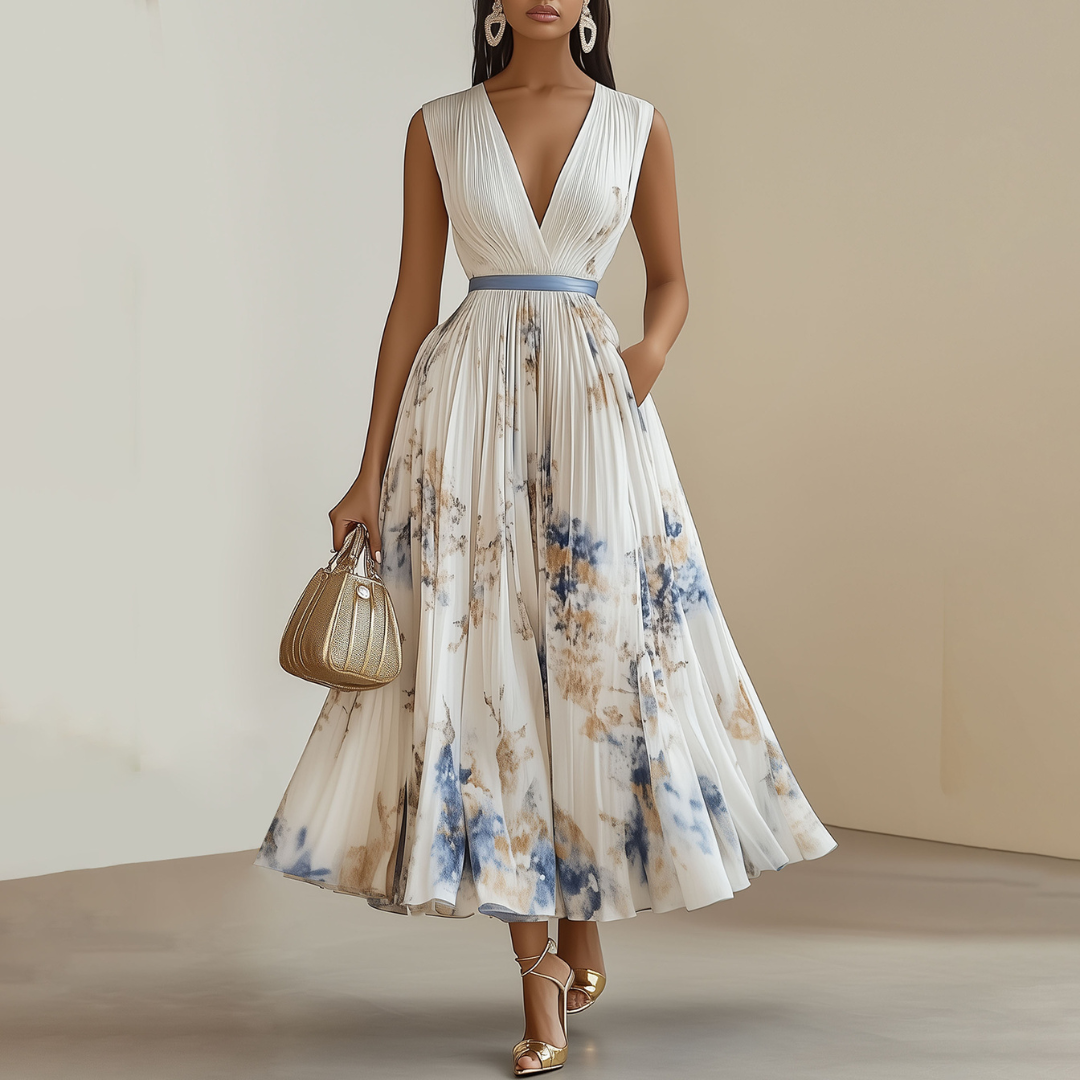 Women's Wedding Guest Dress with High Waist and Flared Midi Skirt - White