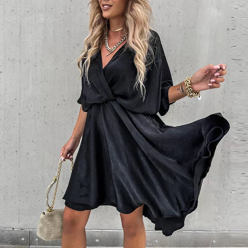 Women's Pleated A-Line Mini Dress - Black