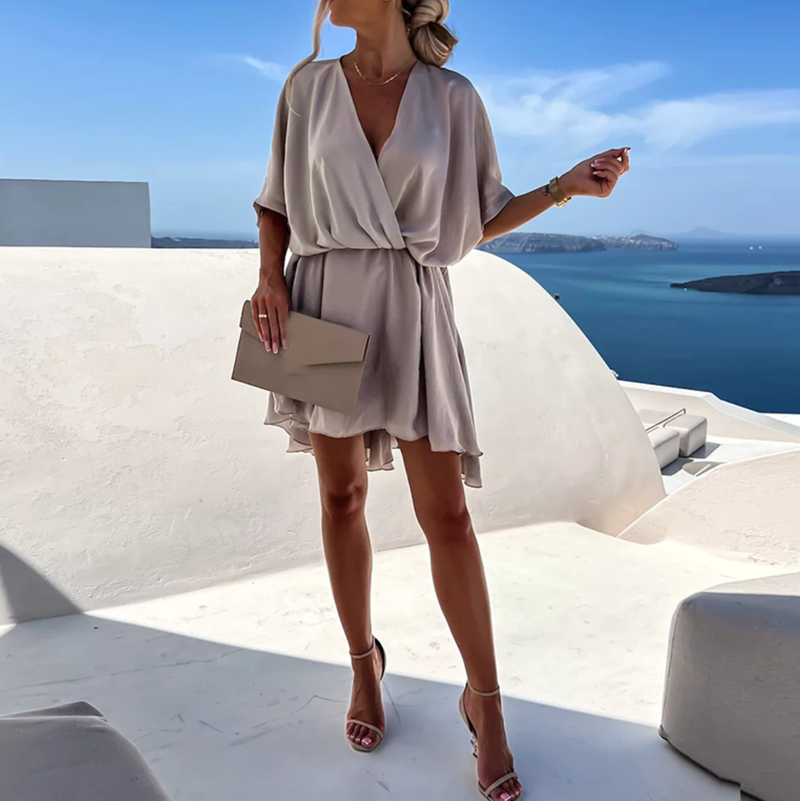 Women's Pleated A-Line Mini Dress - Grey