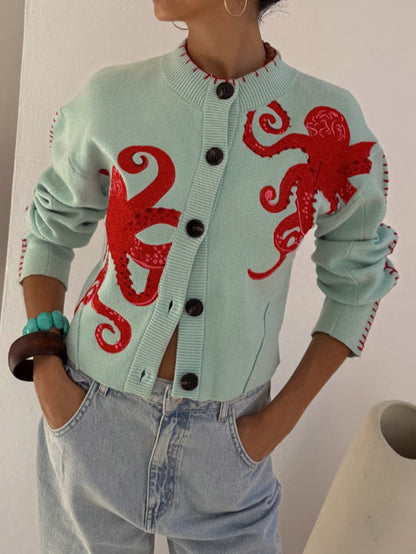 Women's Open Front Patterned Cardigan - Blue
