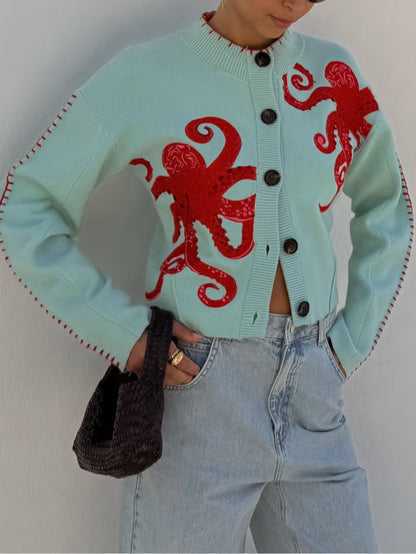 Women's Open Front Patterned Cardigan - Blue