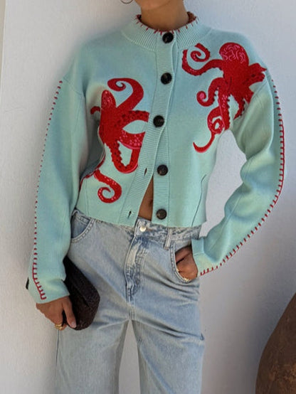 Women's Open Front Patterned Cardigan - Blue