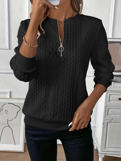 Women's Zip Up Cardigan with Ribbed Trim - Black