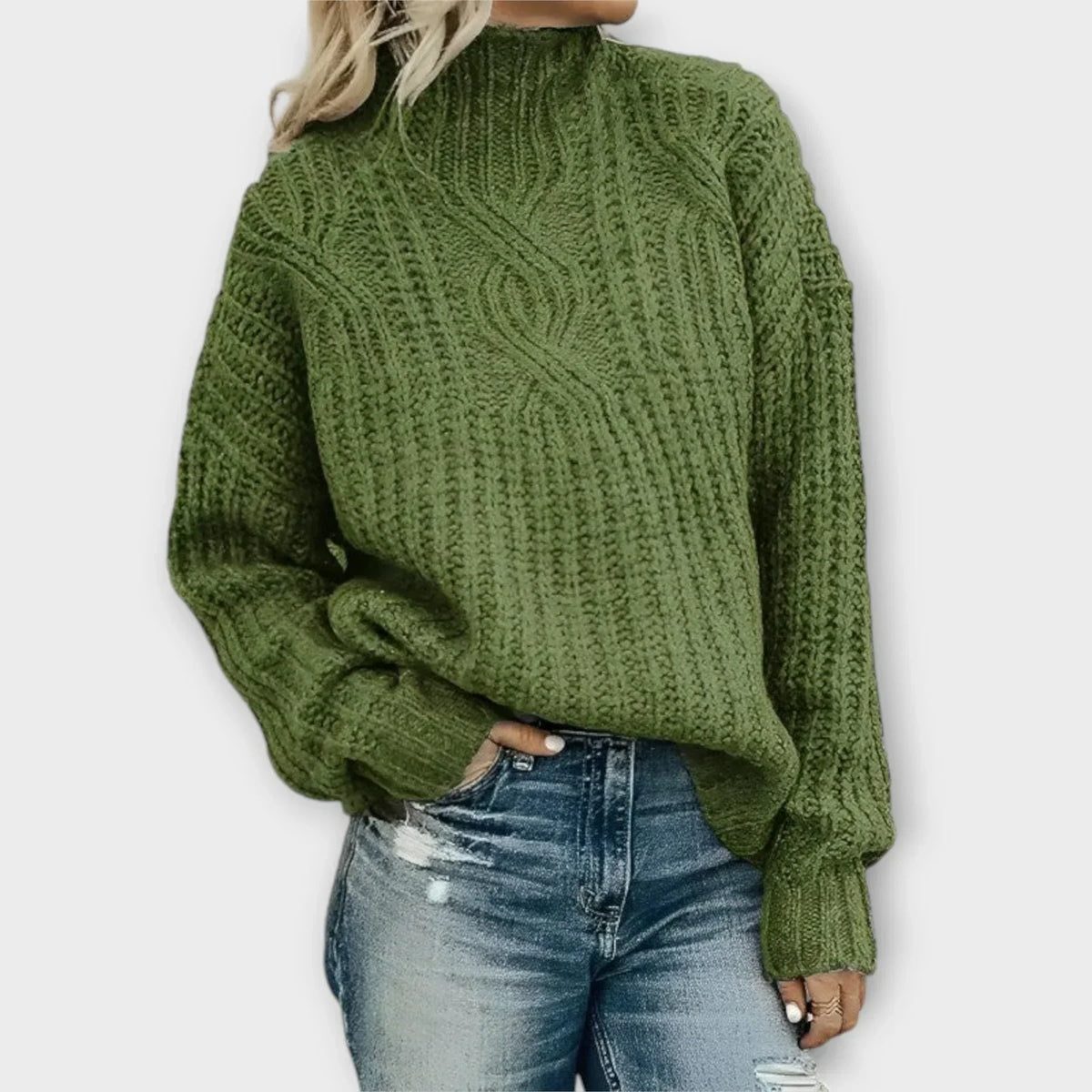 Women's High Neck Sweater - Green