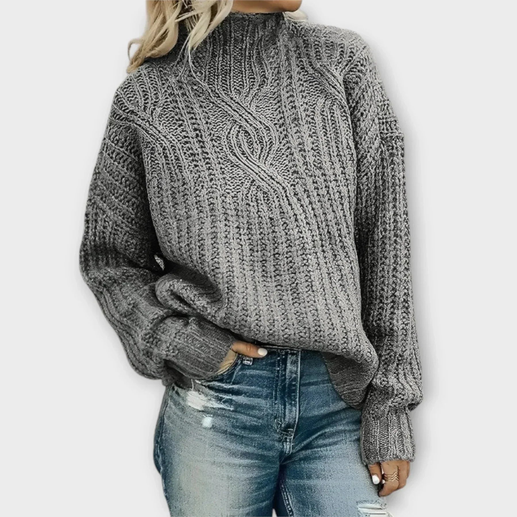 Women's High Neck Sweater - Grey