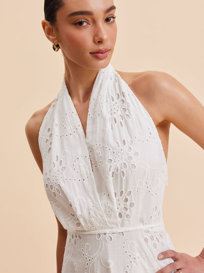 Women's Summer Midi Dress with Halter Neck and Belted Waist