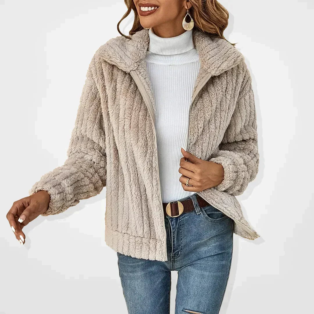 Women's Plush Cardigan - Beige