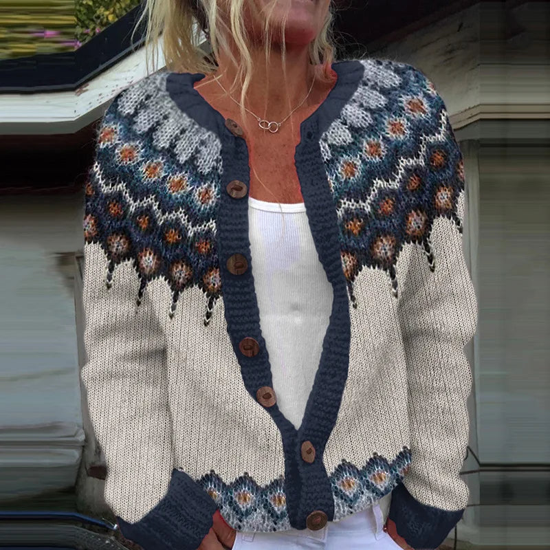 Women's Open Front Cardigan - Beige Blue