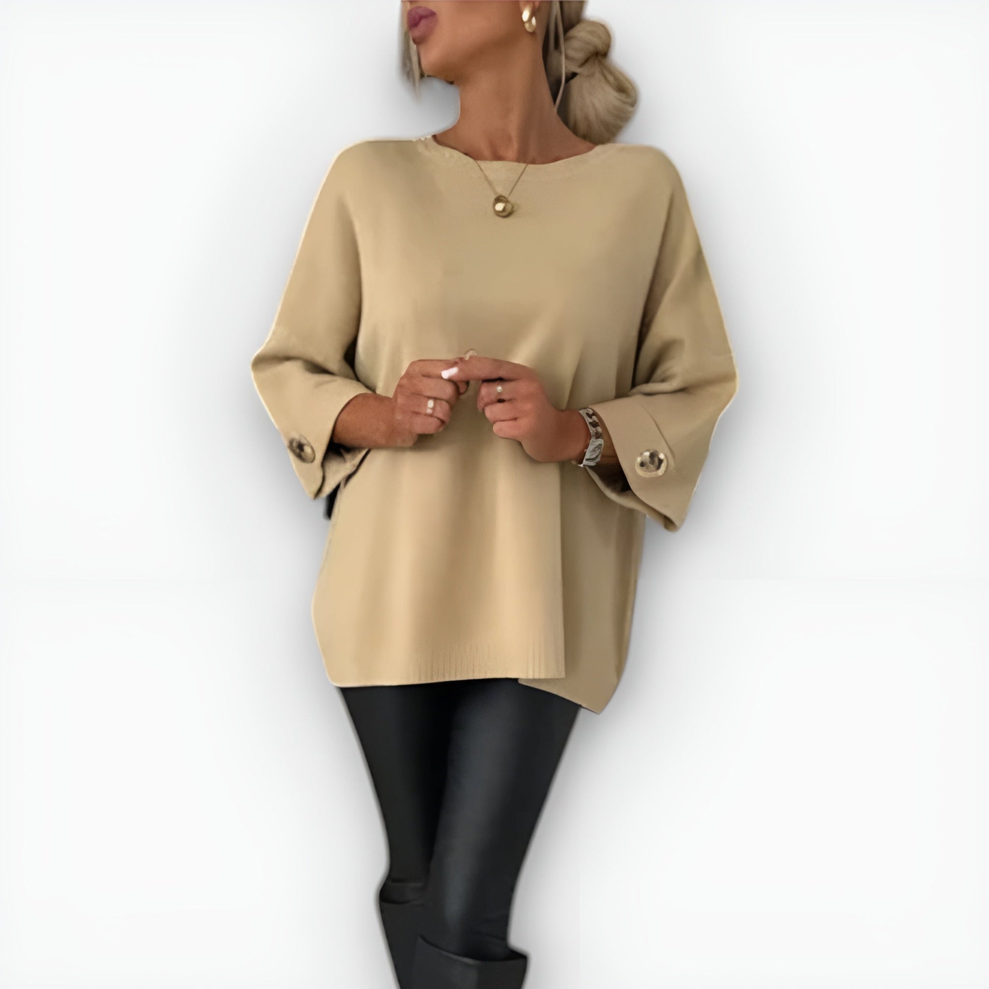 Women's Soft Sweater with Relaxed Fit - Beige
