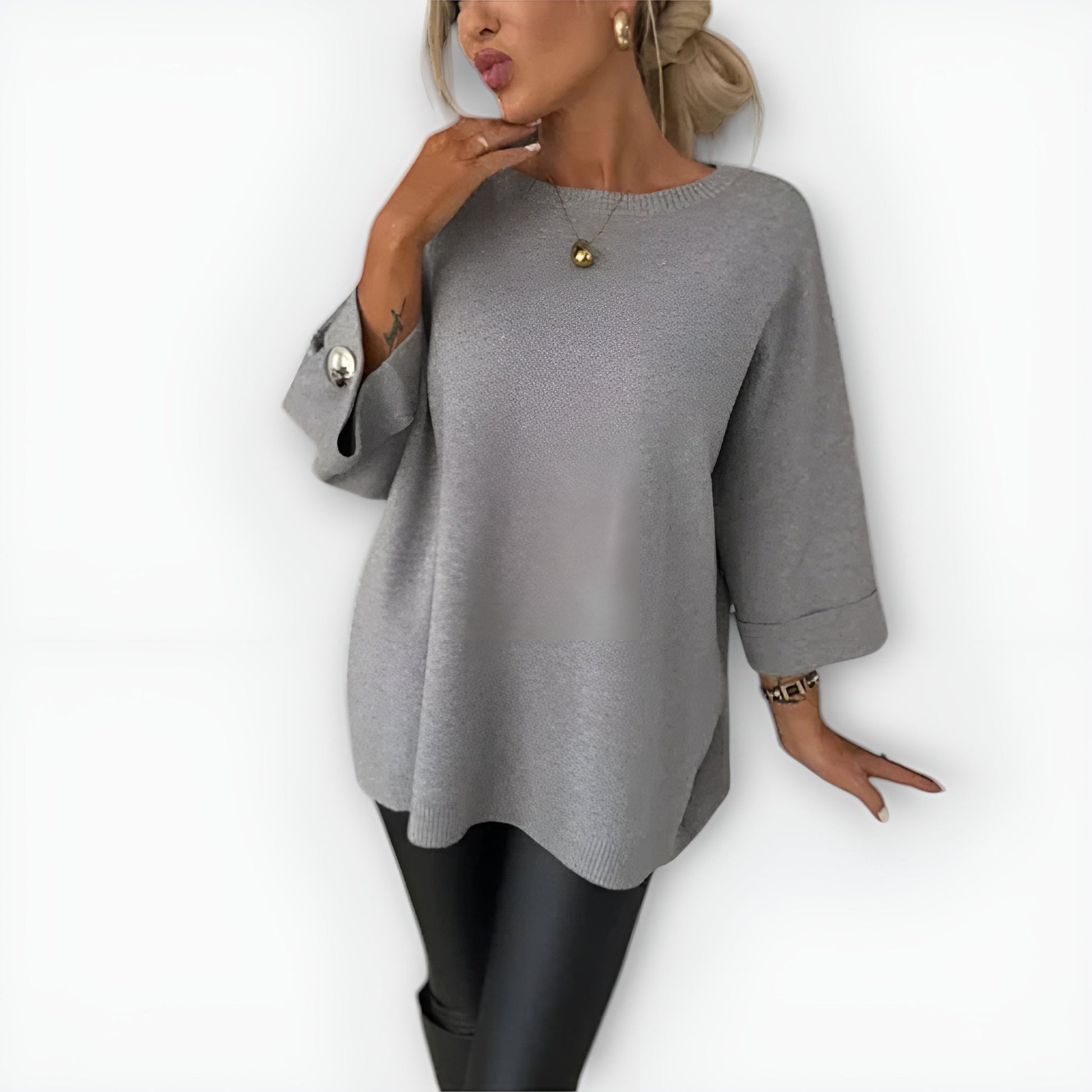 Women's Soft Sweater with Relaxed Fit - Gray