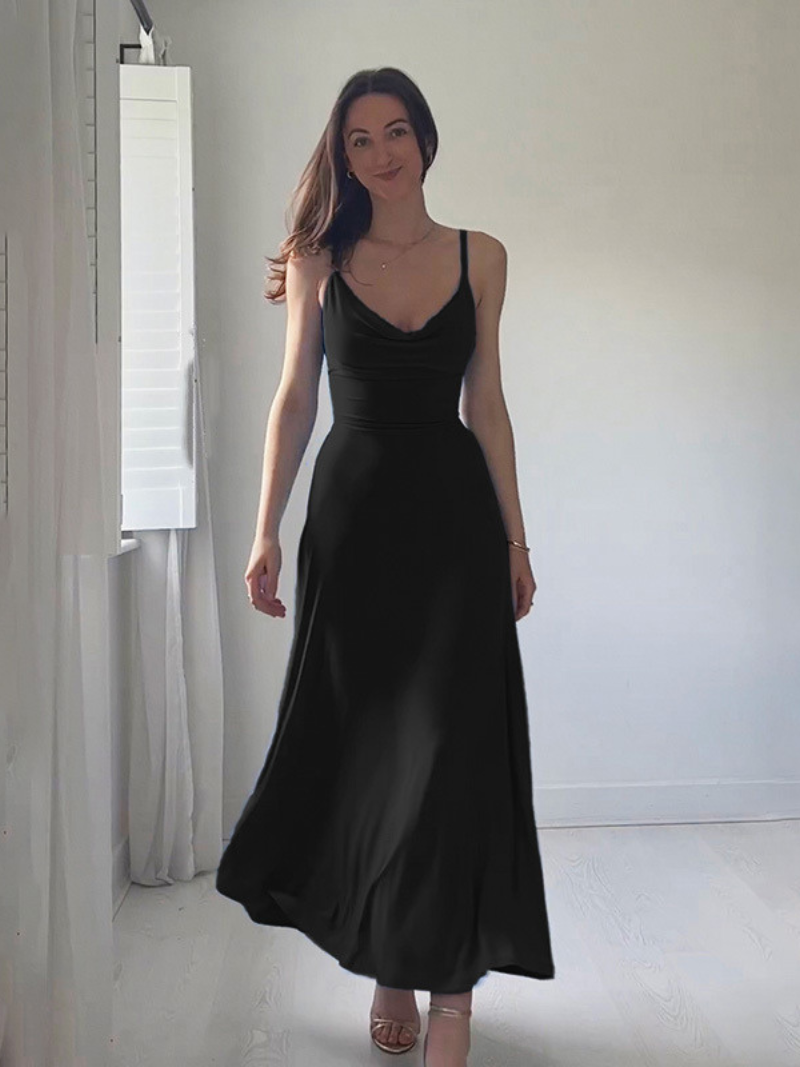 Women's Wedding Guest Dress with V Neck and Fitted Midi - Black