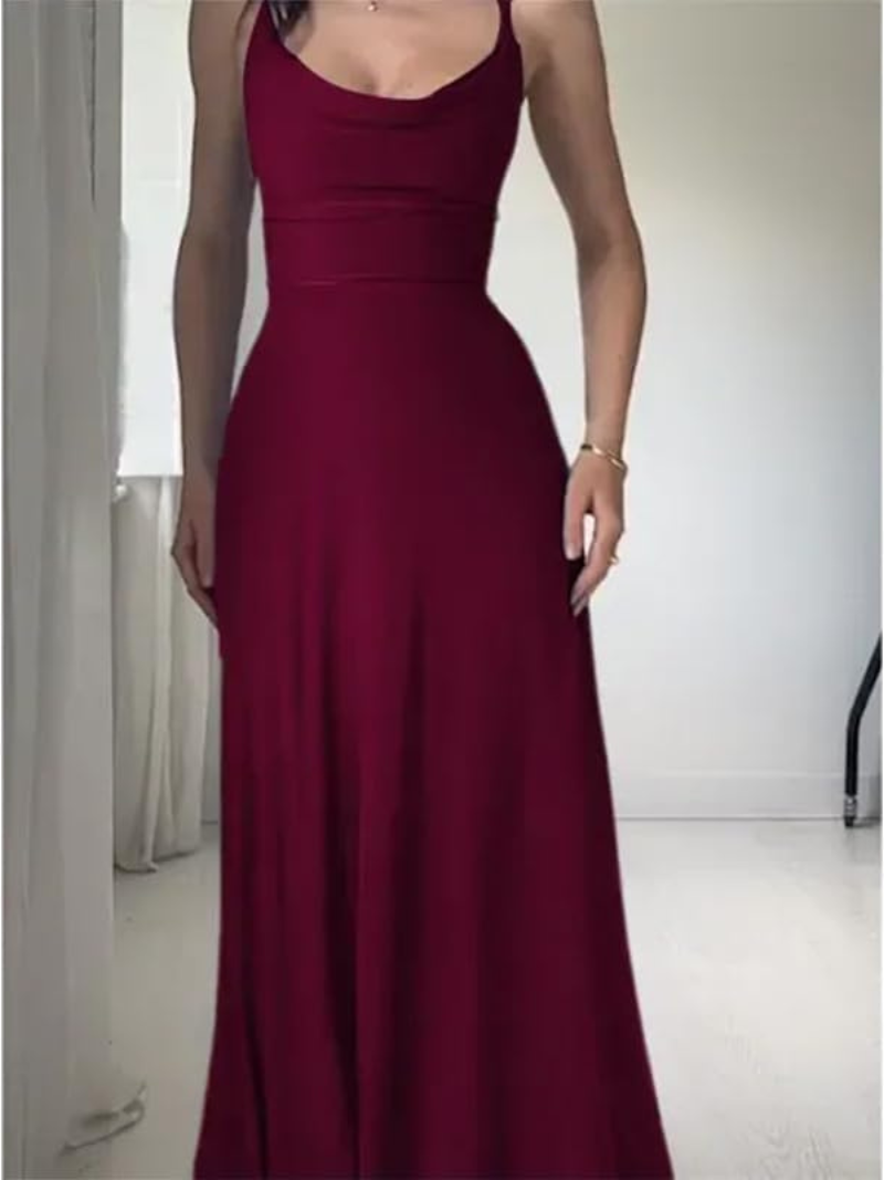 Women's Wedding Guest Dress with V Neck and Fitted Midi - Burgundy