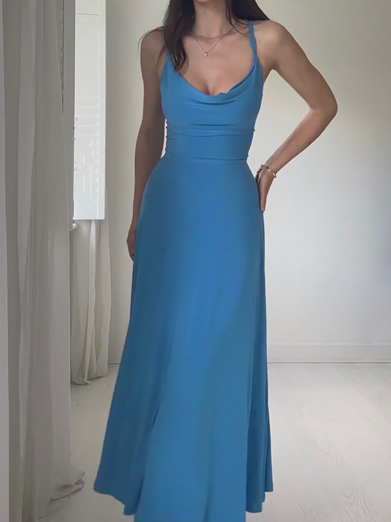 Women's Wedding Guest Dress with V Neck and Fitted Midi - Sky Blue