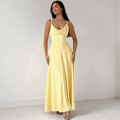 Women's Wedding Guest Dress with V Neck and Fitted Midi - Yellow