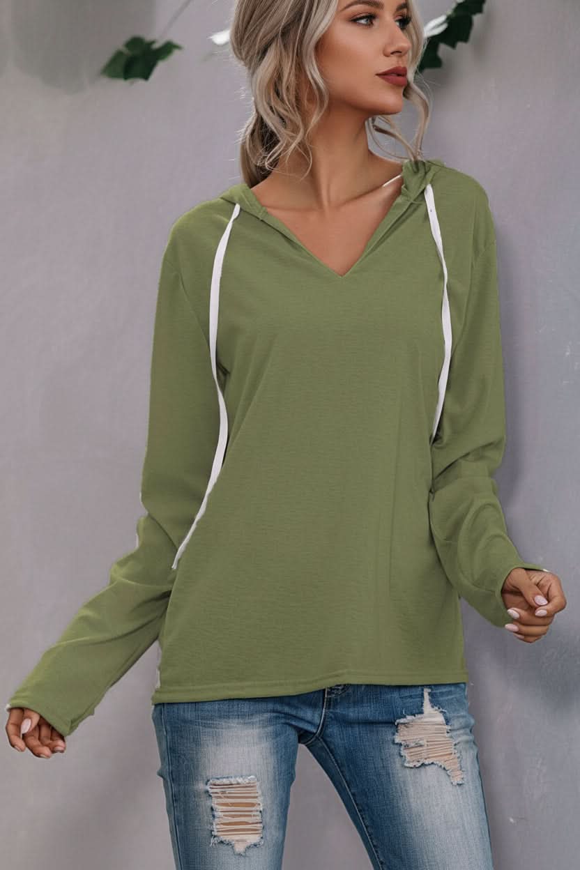 Women's Pullover Hoodie with Drawstring Hood - Green