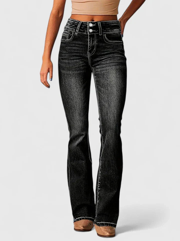 Women's High Waist Straight Leg Jeans - Black