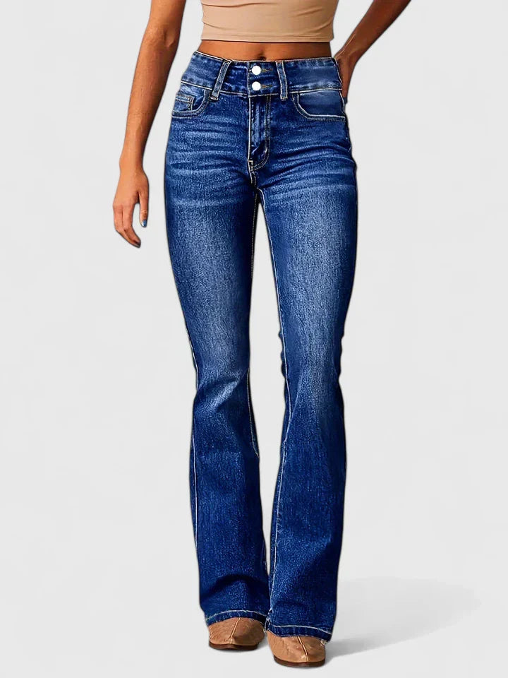 Women's High Waist Straight Leg Jeans - Dark Blue